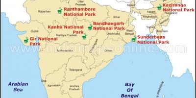 Karte nacionālo parku Indijā